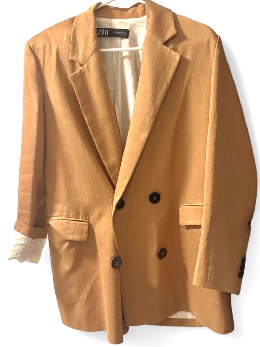 Zara Sz S Camel Tan Oversized Double Breasted Blazer Fluid Drape 2021/630/704/S